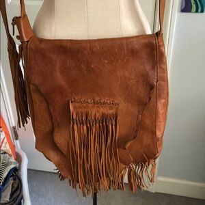 Hand made ILZE Heider Brown Leather Fringe Bag